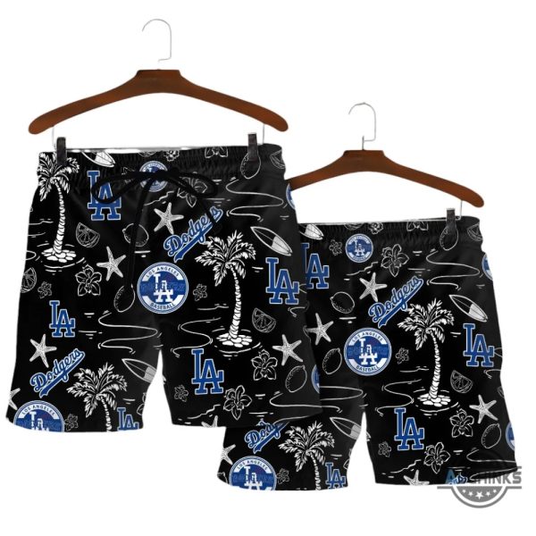 los angeles dodgers hawaiian shirt and shorts black and blue tropical la dodgers aloha beach shirt laughinks 5