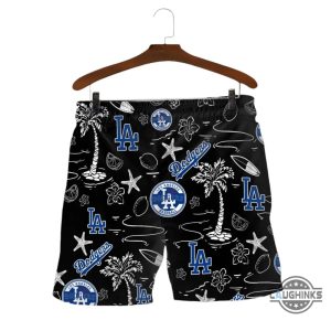 los angeles dodgers hawaiian shirt and shorts black and blue tropical la dodgers aloha beach shirt laughinks 7