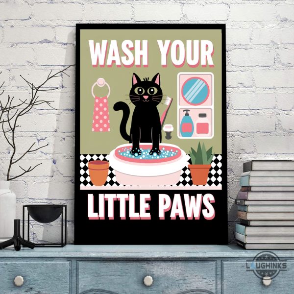 wash your little paws black cat canvas printed poster cute bathroom wash room wall art home decoration laughinks 3