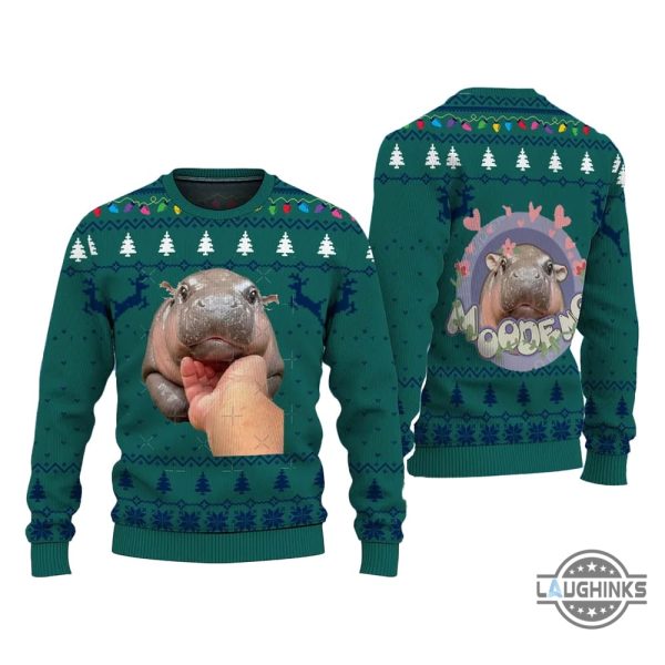 infant moo deng hippo christmas ugly sweater baby pygmy hippopotamus moo deng artificial wool sweatshirt laughinks 1