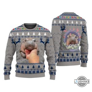 infant moo deng hippo christmas ugly sweater baby pygmy hippopotamus moo deng artificial wool sweatshirt laughinks 2