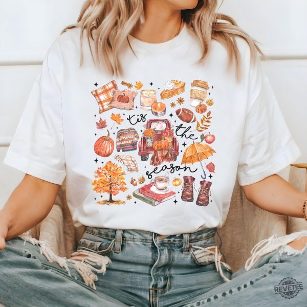 Tis The Season Shirt Fall Football Shirt Pumpkin Season Fall Harvest Shirt Autumn Doodle Shirt revetee 4