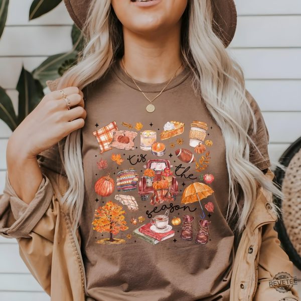 Tis The Season Shirt Fall Football Shirt Pumpkin Season Fall Harvest Shirt Autumn Doodle Shirt revetee 5