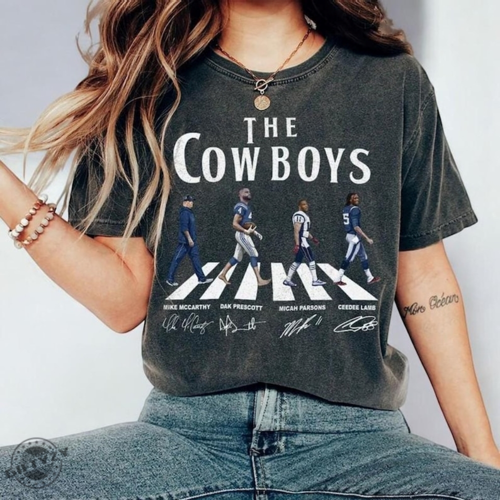 Cowboys Walking Abbey Road Signatures Football Shirt Dallas Football Sweatshirt Dallas Gameday Hoodie Football Tshirt Dallas Shirt