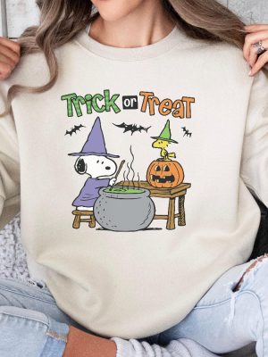 Vintage Halloween Sweatshirt Cute Trick Or Treat Sweater Snoopy Halloween Shirt revetee 5