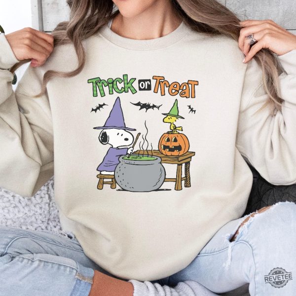 Vintage Halloween Sweatshirt Cute Trick Or Treat Sweater Snoopy Halloween Shirt revetee 5