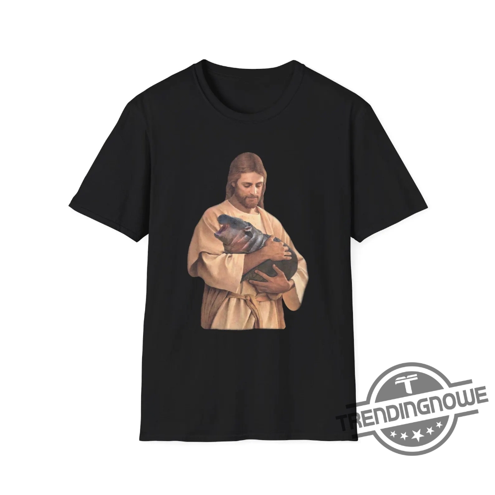 Jesus Holding Moo Deng Shirt Moo Deng T Shirt Hippo Cute Moo Deng Funny Tshirt Halloween Gift For Moo Deng Fan Club