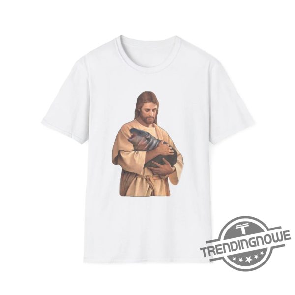 Jesus Holding Moo Deng Shirt Moo Deng T Shirt Hippo Cute Moo Deng Funny Tshirt Halloween Gift For Moo Deng Fan Club trendingnowe 2