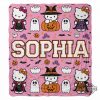 custom halloween hello kitty blanket pink spooky season pumpkin cat sanrio fleece sherpa blankets laughinks 1