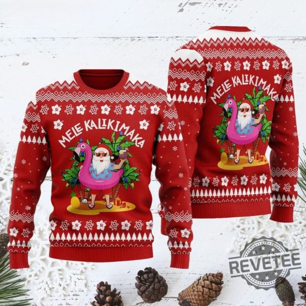 Hawaii Santa Claus Mele Kalikimaka Christmas Sweater Hawaii Santa Claus Mele Kalikimaka Sweatshirt revetee 1