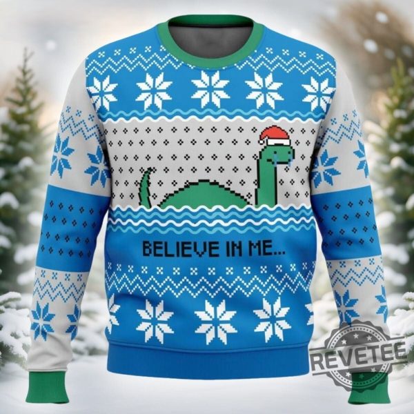 Believe In Me Nessie Ugly Christmas Sweater Believe In Me Nessie Ugly Sweatshirt revetee 2