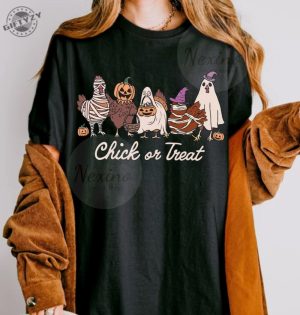 Halloween Chick Or Treat Shirt Halloween Chicken Tshirt Halloween Funny Chicken Sweatshirt Ghost Chicken Hoodie Chicken Lovers Shirt giftyzy 3