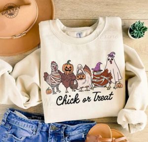 Halloween Chick Or Treat Shirt Halloween Chicken Tshirt Halloween Funny Chicken Sweatshirt Ghost Chicken Hoodie Chicken Lovers Shirt giftyzy 4