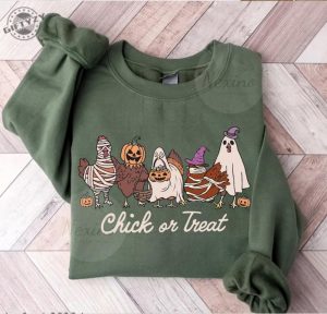 Halloween Chick Or Treat Shirt Halloween Chicken Tshirt Halloween Funny Chicken Sweatshirt Ghost Chicken Hoodie Chicken Lovers Shirt giftyzy 5