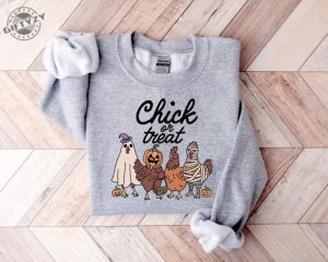 Halloween Chick Or Treat Shirt Halloween Chicken Sweatshirt Halloween Funny Chicken Hoodie Ghost Chicken Tshirt Chicken Lovers Shirt giftyzy 3