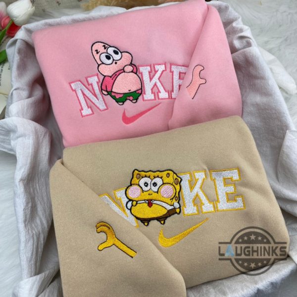 patrick star and spongebob squarepants chibi embroidered sweatshirt t shirt hoodie nike couple matching shirts laughinks 6