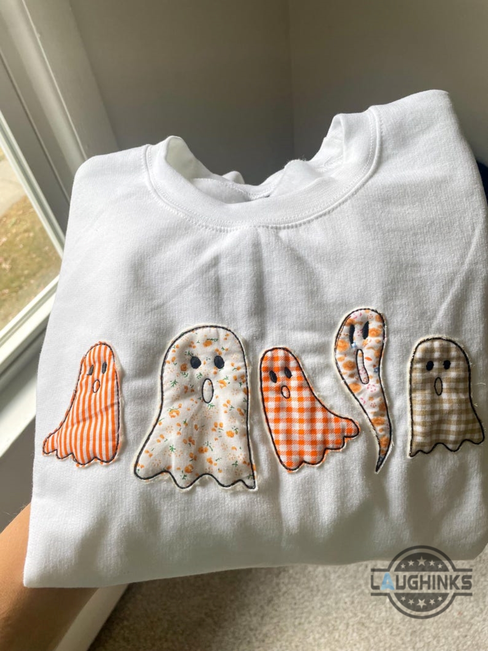 Halloween Embroidered Crewneck Sweatshirt T Shirt Hoodie Cute Ghost Embroidery Tee Spooky Season Gift