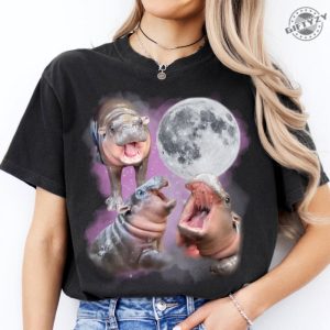 Moo Deng With The Moon Shirt Moo Deng Tshirt Cute Baby Hippo Moo Deng Bouncy Pig In Thai Hippopotamus Sweatshirt Hippo Lover Hoodie Funny Hippo Shirt giftyzy 3