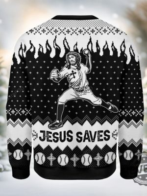 Jesus Saves Baseball Ugly Christmas Sweater Jesus Saves Baseball Christmas Sweatshirt revetee 2