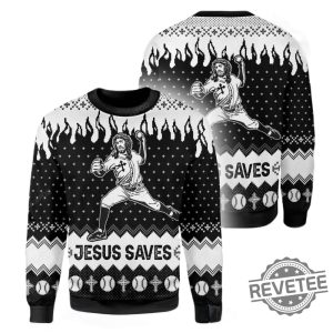 Jesus Saves Baseball Ugly Christmas Sweater Jesus Saves Baseball Christmas Sweatshirt revetee 3