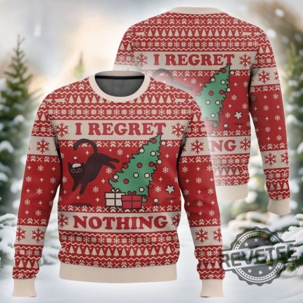 On The Naughty List And I Regret Nothing Cat Christmas Ugly Sweater revetee 1