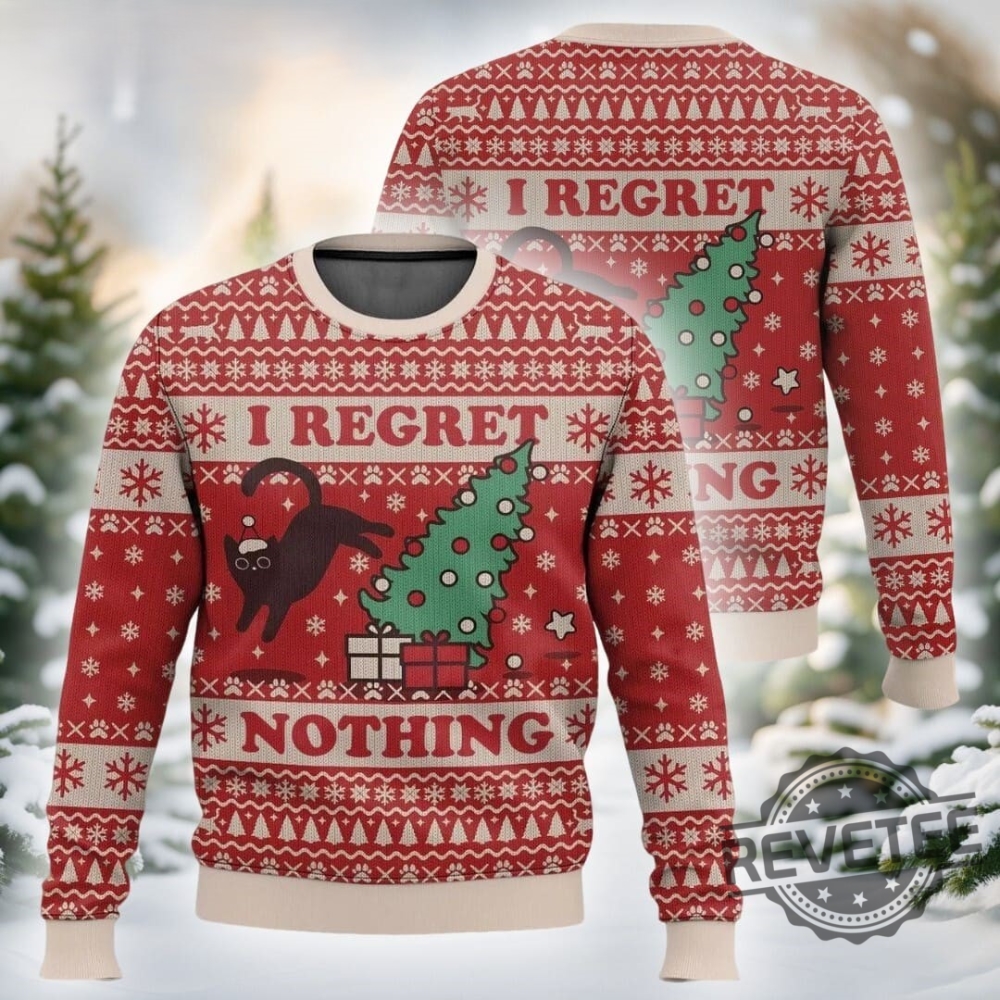 On The Naughty List And I Regret Nothing Cat Christmas Ugly Sweater