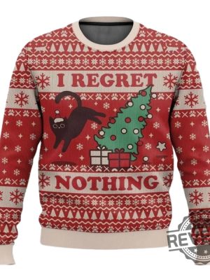 On The Naughty List And I Regret Nothing Cat Christmas Ugly Sweater revetee 2