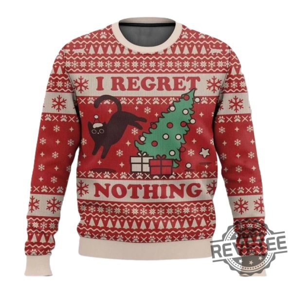 On The Naughty List And I Regret Nothing Cat Christmas Ugly Sweater revetee 2