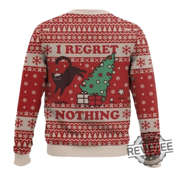 On The Naughty List And I Regret Nothing Cat Christmas Ugly Sweater revetee 3