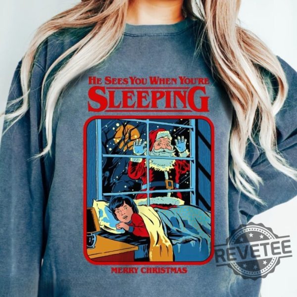 Vintage Creepy Santa Clause He Sees You When Youre Sleeping Sweatshirt revetee 3