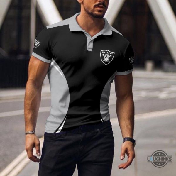 nfl football las vegas raiders polo shirt black and white