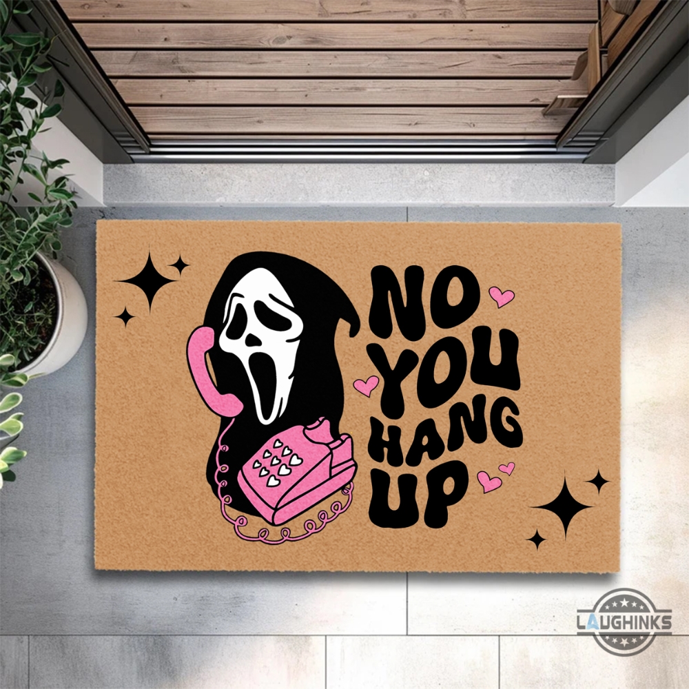 No You Hang Up Ghostface Doormat Funny Scream Pumpkin Happy Halloween Welcome Mat Front Door Mat Outdoor Fall Mats Home Decoration