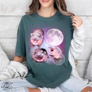 Cute Moo Deng With The Moon Shirt Baby Hippo Moo Deng Sweatshirt Bouncy Pig In Thai Hoodie Hippo Lover Tshirt Galaxy Moo Deng Shirt giftyzy 3