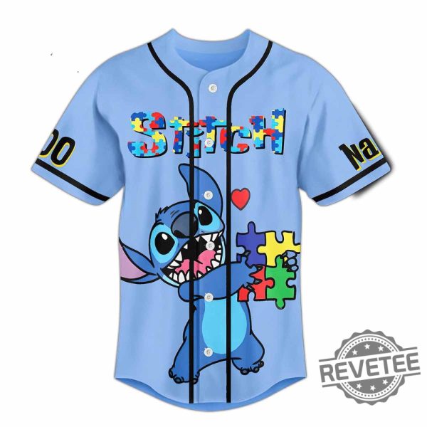 Stitch Its Okay To Be Different Autism Awareness Custom Baseball Jersey revetee 1