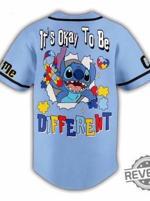 Stitch Its Okay To Be Different Autism Awareness Custom Baseball Jersey revetee 2