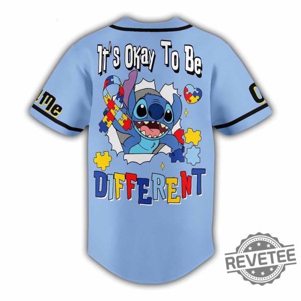 Stitch Its Okay To Be Different Autism Awareness Custom Baseball Jersey revetee 2