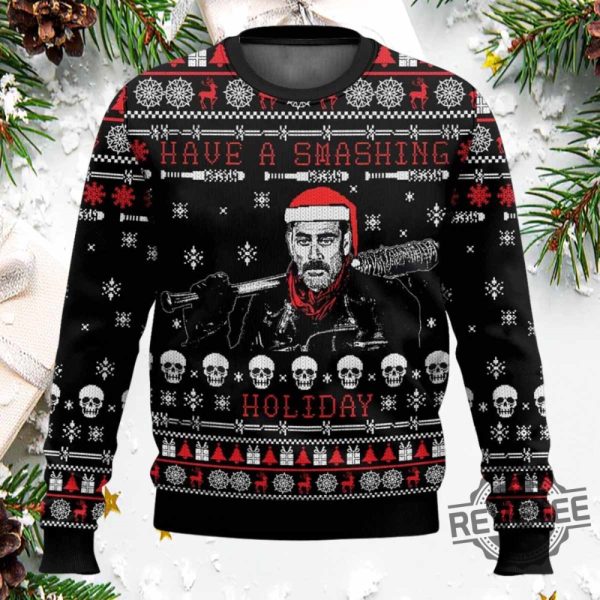 The Walking Dead Have A Smashing Holiday Ugly Christmas Sweater revetee 1