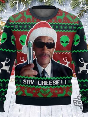 Men In Black Say Cheese Christmas Ugly Sweater Men In Black Say Cheese Christmas Sweatshirt revetee 2