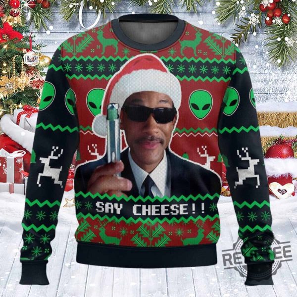 Men In Black Say Cheese Christmas Ugly Sweater Men In Black Say Cheese Christmas Sweatshirt revetee 2