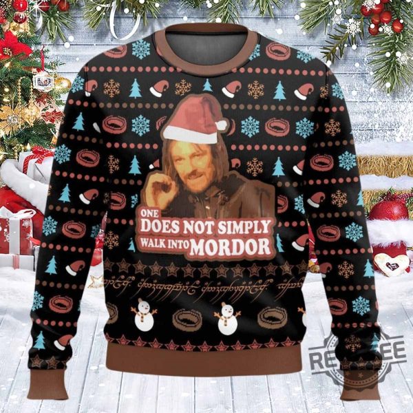 Lord Of The Rings One Does Not Simply Walk Into Mordor Ugly Christmas Sweater revetee 1