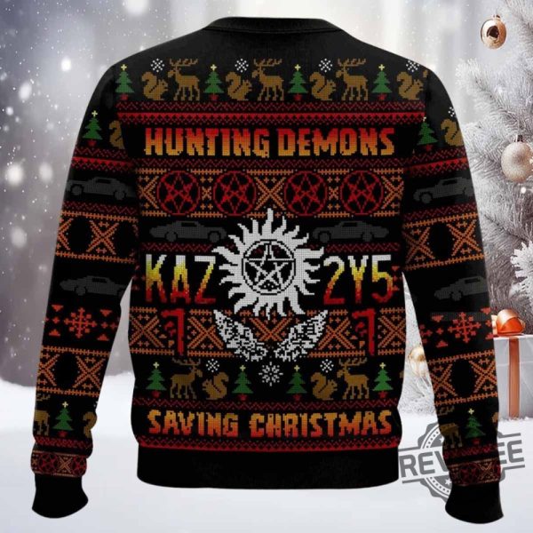 Hunting Demons Saving Christmas Sweater Hunting Demons Saving Christmas Sweatshirt revetee 2