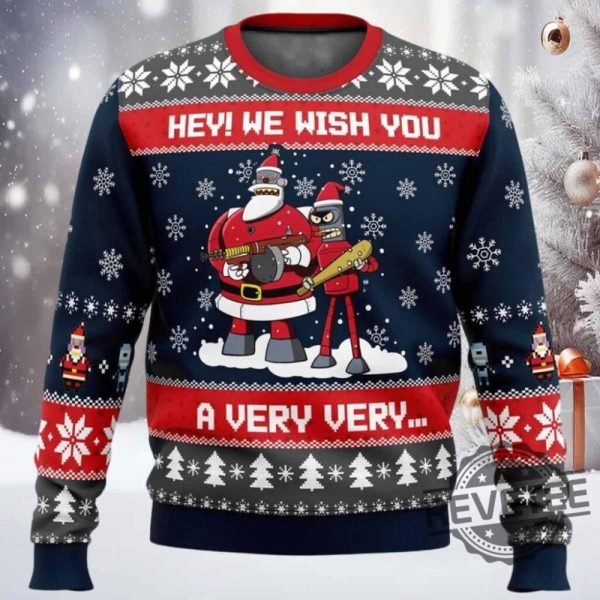 Hey We Wish You A Futurama Christmas Sweater Hey We Wish You A Futurama Christmas Sweatshirt revetee 1