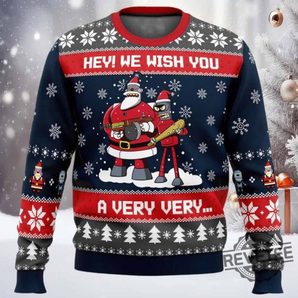 Hey We Wish You A Futurama Christmas Sweater Hey We Wish You A Futurama Christmas Sweatshirt revetee 2