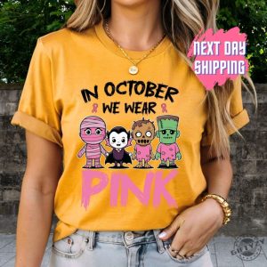 In October We Wear Pink Ghost Shirt Halloween In October We Wear Pink Tshirt Breast Cancer Awareness Sweatshirt Pink Ribbon Hoodie Wear Pink Pumpkin Shirt giftyzy 5