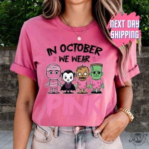 In October We Wear Pink Ghost Shirt Halloween In October We Wear Pink Tshirt Breast Cancer Awareness Sweatshirt Pink Ribbon Hoodie Wear Pink Pumpkin Shirt giftyzy 7