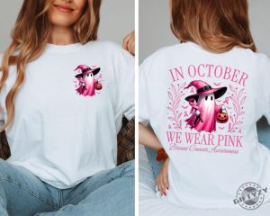 In October We Wear Pink Ghost Shirt Halloween In October We Wear Pink Tshirt Breast Cancer Awareness Sweatshirt Pink Ribbon Hoodie Wear Pink Pumpkin Shirt giftyzy 2 1