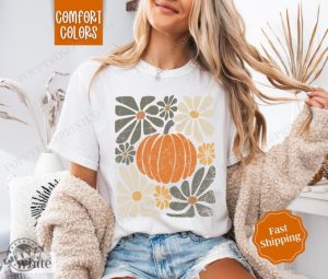 Pumpkin Floral Shirt Fall Tshirt Fall Womenswear Oversized Crewneck Sweatshirt Womens Fall Pumpkin Hoodie Trendy Fall Tee giftyzy 3