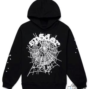 black and white spider hoodie t shirt sweatshirt sp5der og web all over printed shirt replica laughinks 2