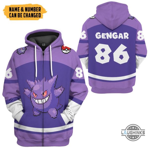 custom name and number pokemon gengar hoodie tshirt sweatshirt personalized halloween costume laughinks 1