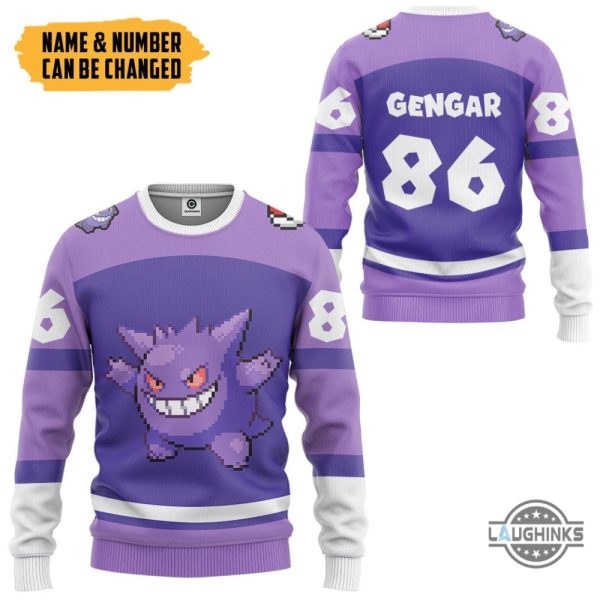 custom name and number pokemon gengar hoodie tshirt sweatshirt personalized halloween costume laughinks 3